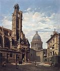 Church Canvas Paintings - A View of The Pantheon and the Church of